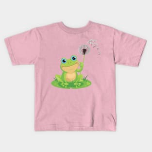 Frog with Dandelion Flower Kids T-Shirt